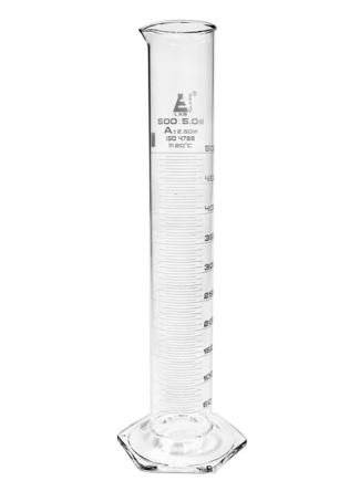 Probeta línea tekk, escala métrica blanca, base hexagonal vidrio