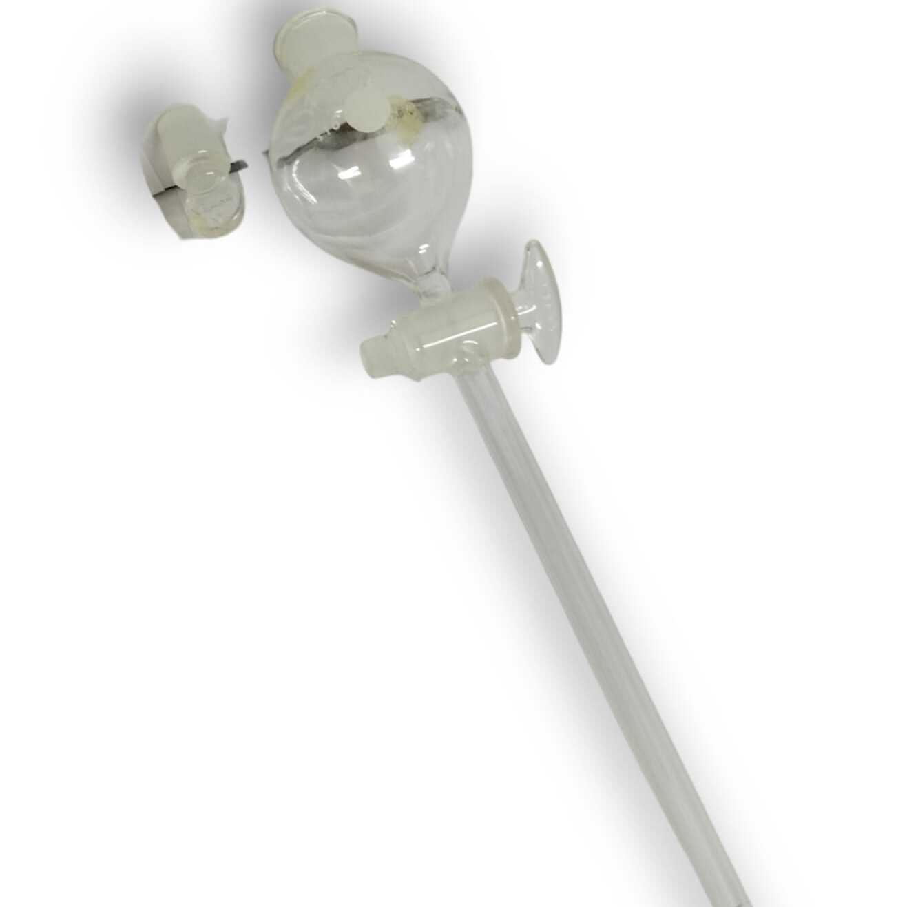 Embudo separador. Forma de globo, llave de vidrio.