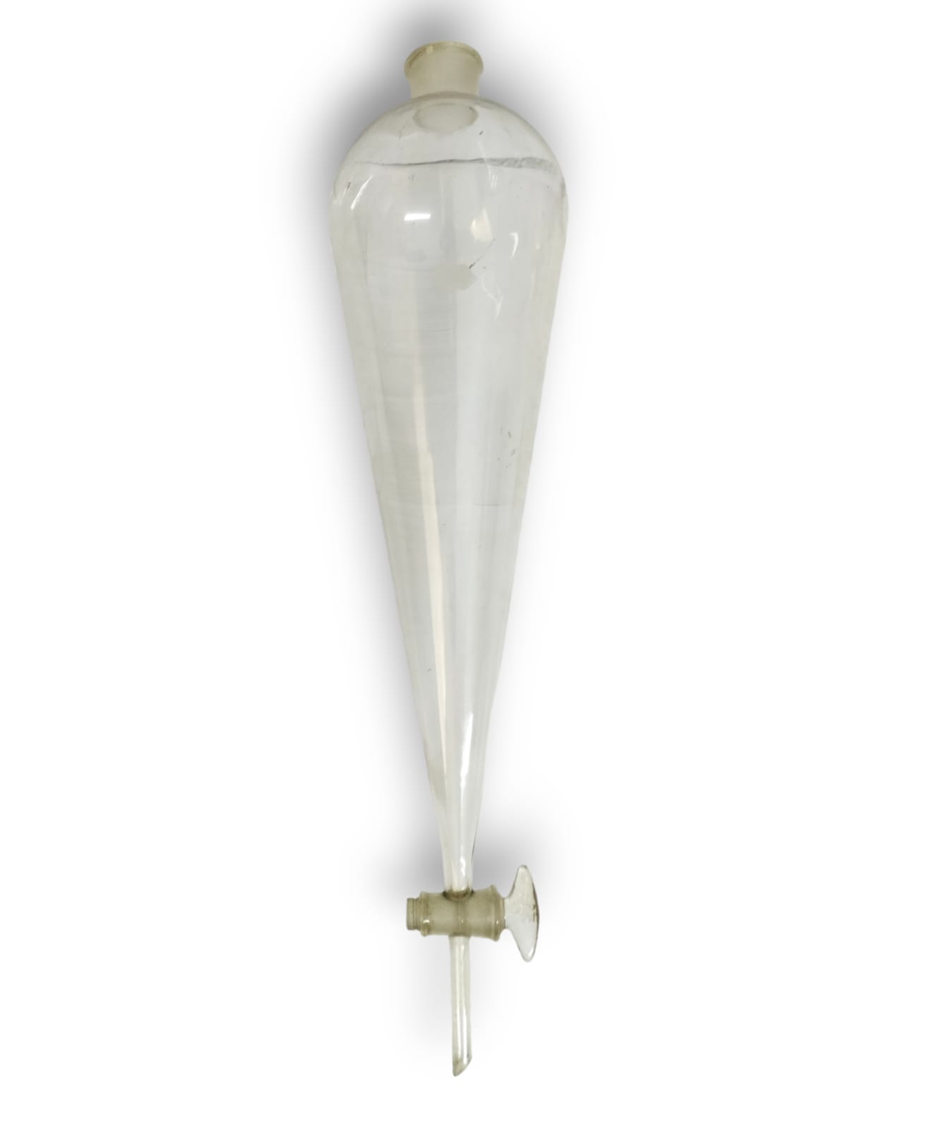 Embudo de separación squibb, forma de pera. Tapón y llave vidrio.