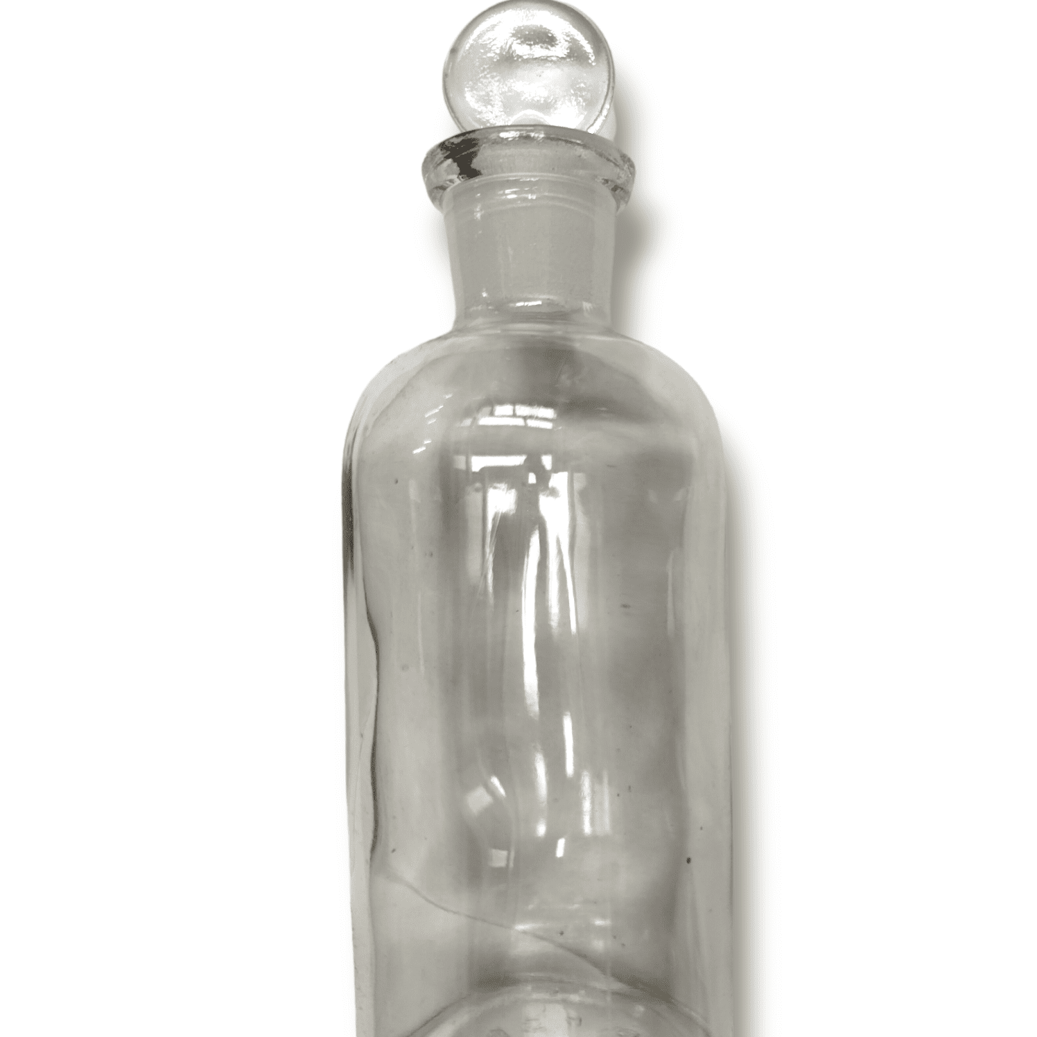 Frasco transparente con tapón esmeríl boca angosta