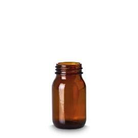 Frasco ámbar boca ancha sin tapón. 